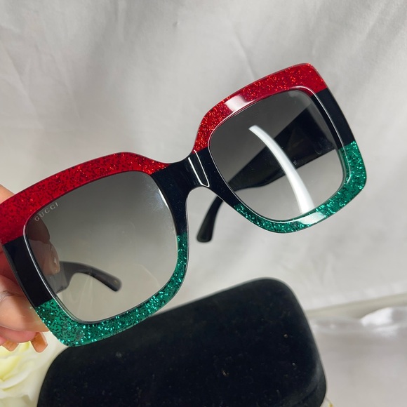 Gucci Red and Green Oversized Sunglasses main image 8